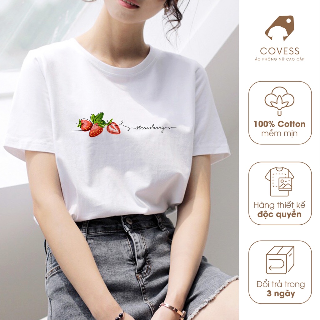 Áo Thun Nữ Cổ Tròn Cao Cấp Strawberry, Form Suông Cơ Bản [S-04]