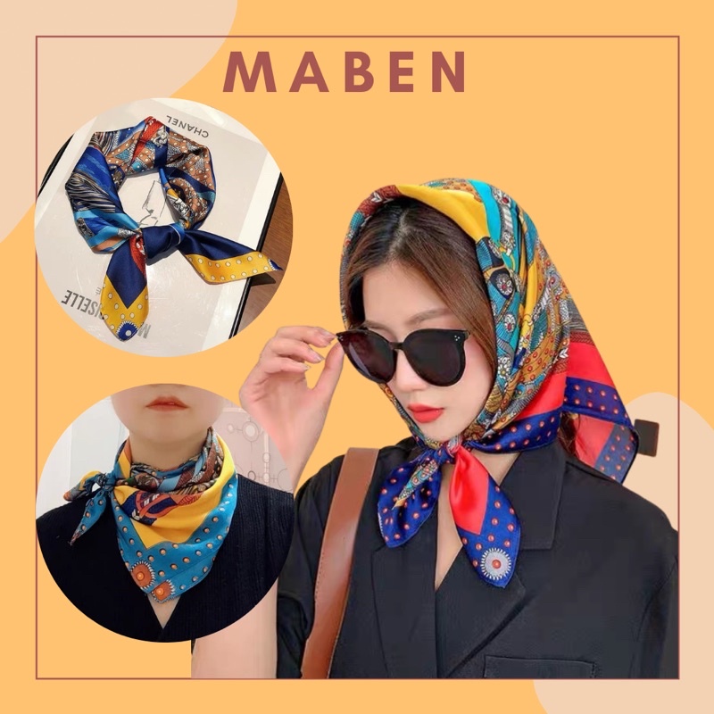 Khăn turban lụa vuông 70cm cột áo yếm - Maben