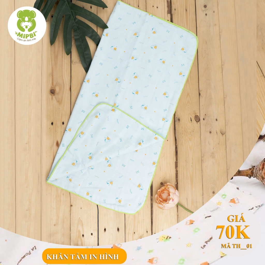 [CHÍNH HÃNG] Khăn tắm 4 lớp cotton mềm mại kích thước 75x85cm Mipbi