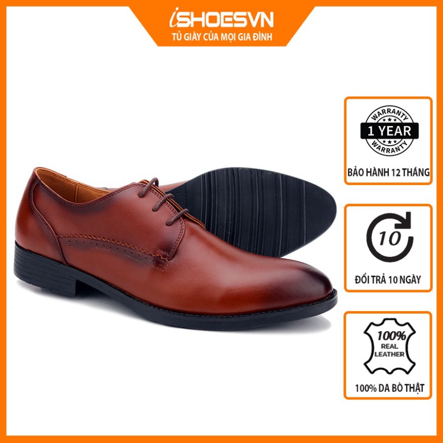 Giày da nam công sở ISHOESVN IS375 - Giày buộc dây cao cấp giày ishoes