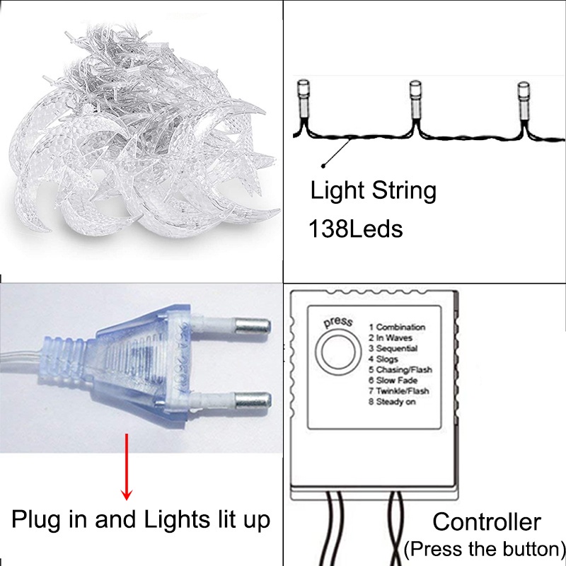 Dây Đèn Led Trang Trí 4M 138 Bóng Hình Mặt Trăng Ngôi Sao Độc Đáo