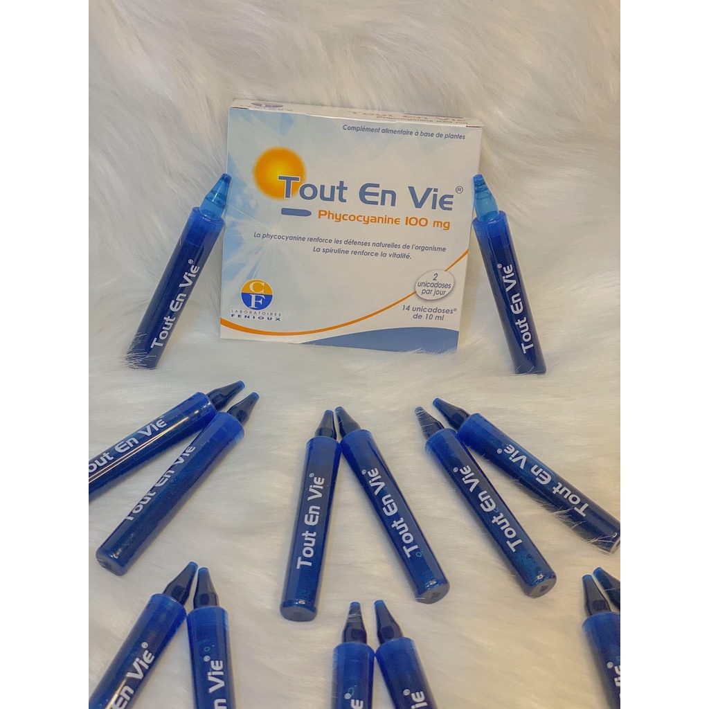 Tảo biển Tout En Vie, Pháp (14 ống dạng nước) kèm vitamin C giúp chăm sóc da, tốt cho huyết áp, tim mạch, tiểu đường