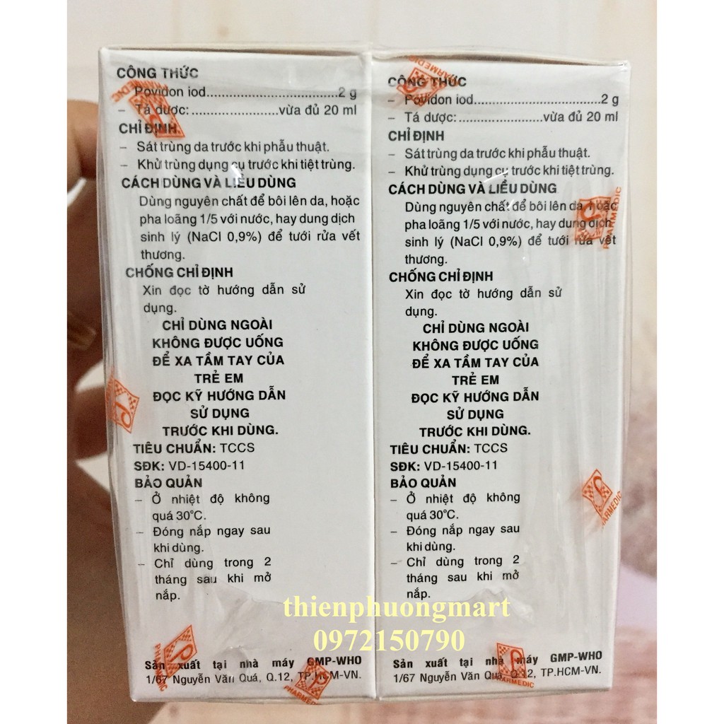 Thuốc Povidine 20ml - Thuốc tím sát trùng Povidine 20ml ( 1 Chai )