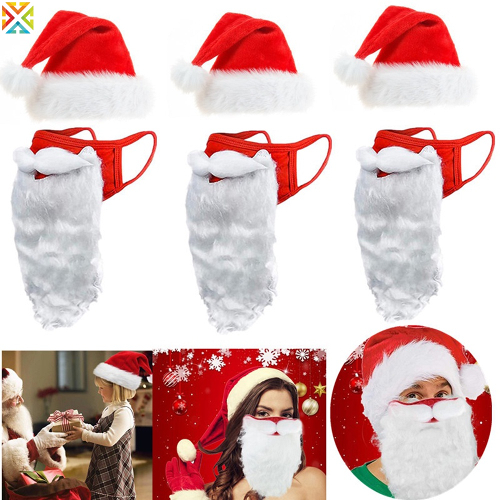 Mũ Ông Già Noel 3D Kèm Râu Cho Người Lớn Và Trẻ Em