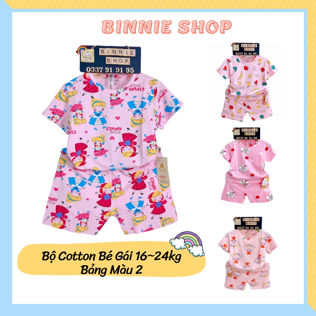 Đồ bộ bé gái BINNIE SHOP Quần áo trẻ em chất thun cotton quảng châu xuất hàn cho bé gái từ 16-24kg (3-6 tuổi) BGT2