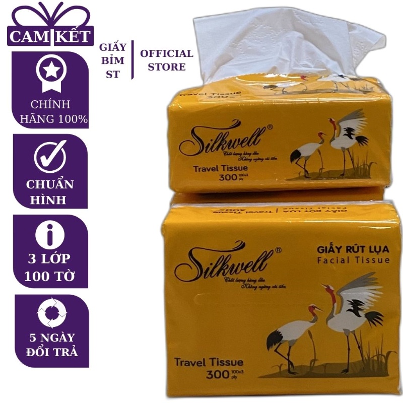 2 gói Giấy ăn Silkwell sếu 100 tờ 3 lớp gói nhỏ bỏ túi, không tẩy trắng hàng chính hãng