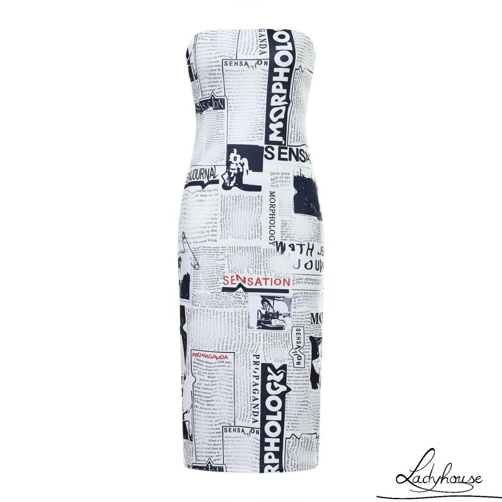 Ldd-đầm Ôm Dáng Không Dây In Hình Báo Cho Nữ Size S/M/L