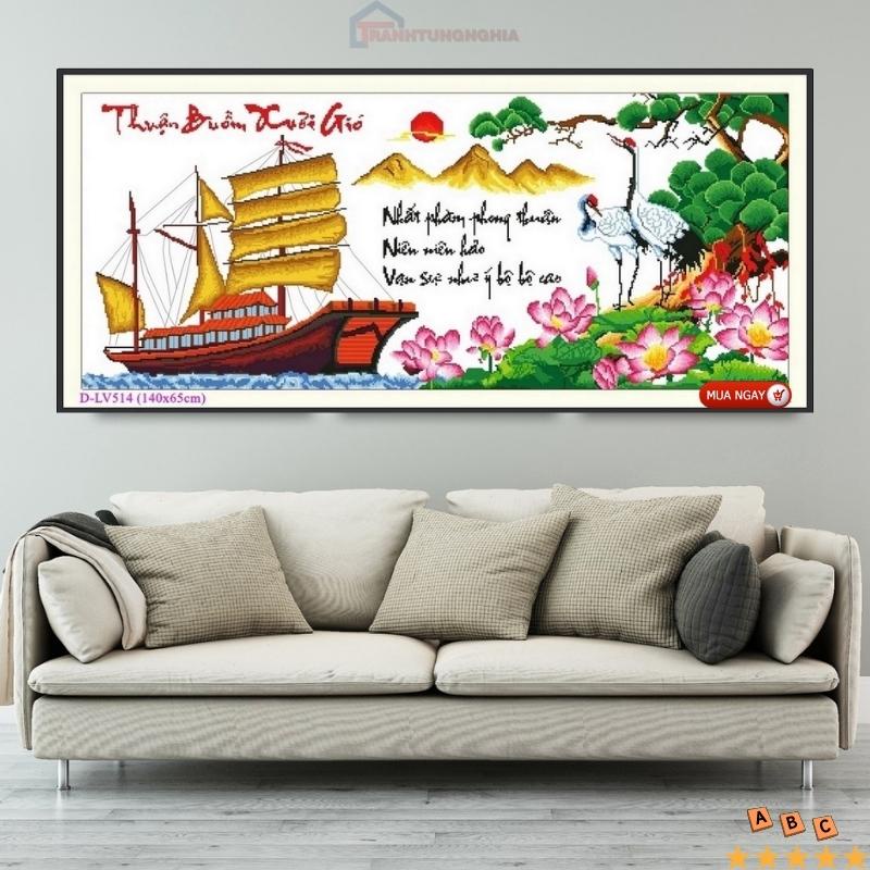 Tranh đính đá, tranh thêu chữ thập thuận buồm xuôi gió