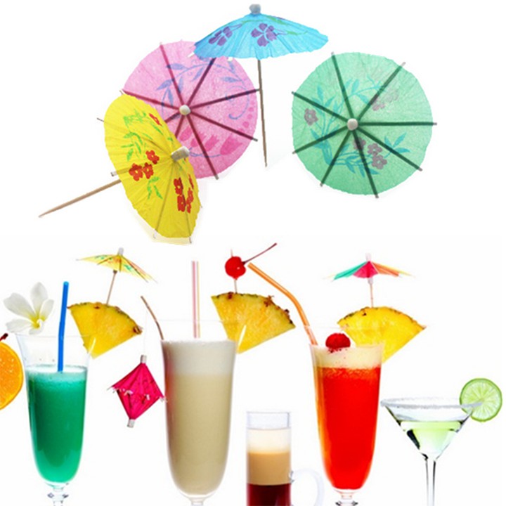 Hộp 100 cocktail Parasol Drink Umbrellas, ô giấy trang trí Cocktail, ô dù giấy trang trí bánh sinh nhật