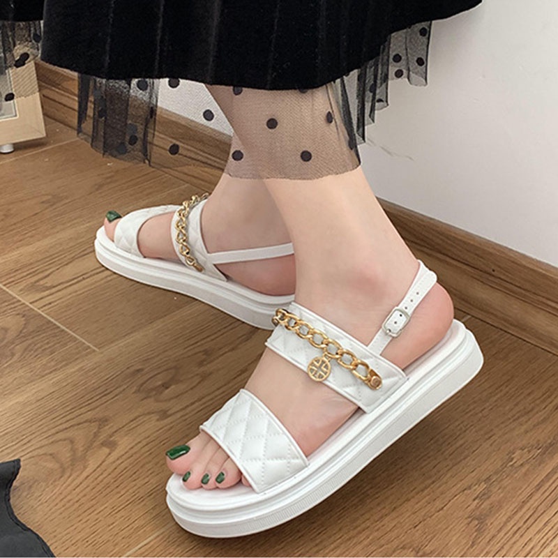 XIELUAIZTA Xăng đan Đế Xuồng Hở Ngón Phối Dây Xích Thời Trang Hàn Quốc Cho Nữ