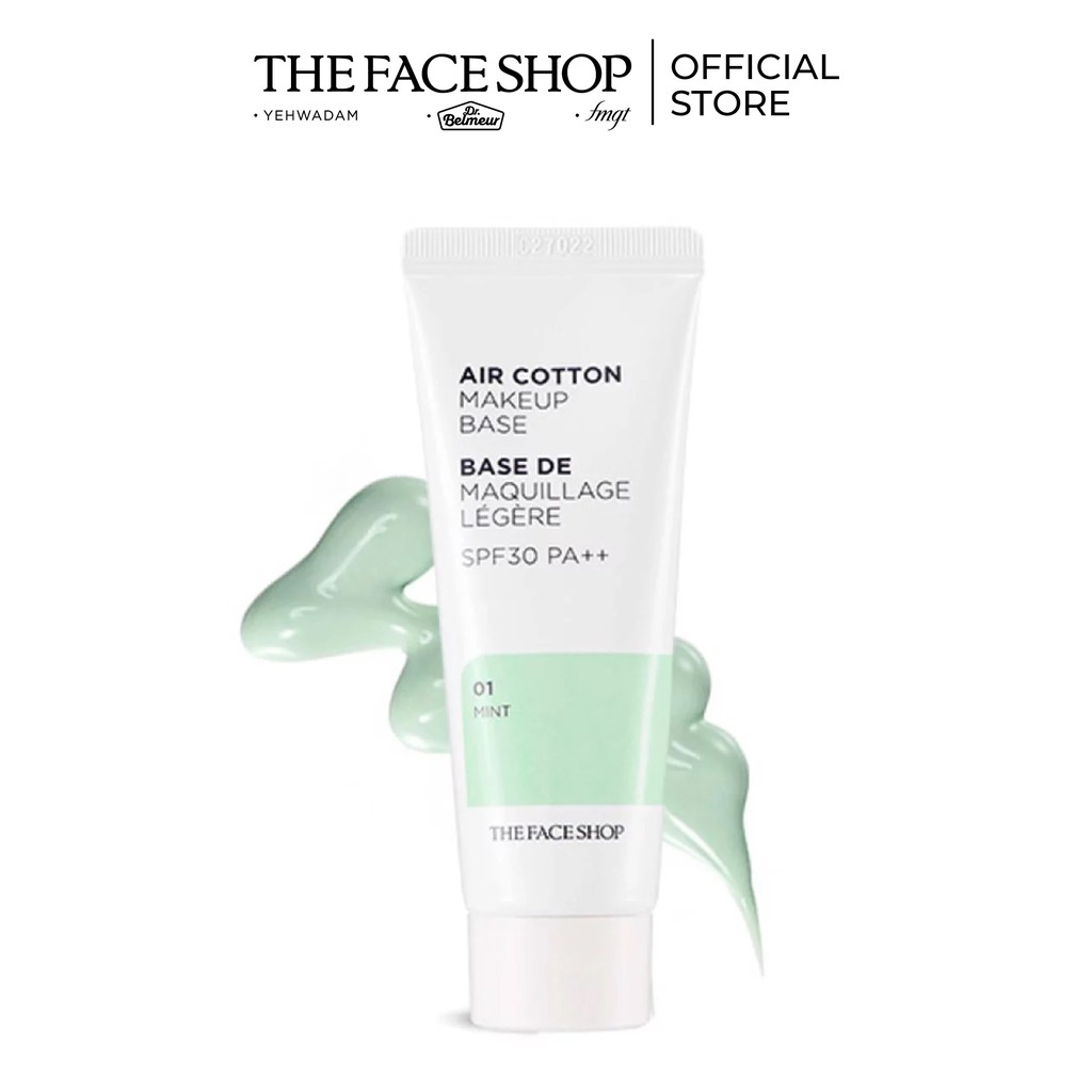 Bộ Kem Lót TheFaceShop Air Cotton Spf30 PA++ 01 Mint&Bông Mút Trang Điểm&Son Môi Flat