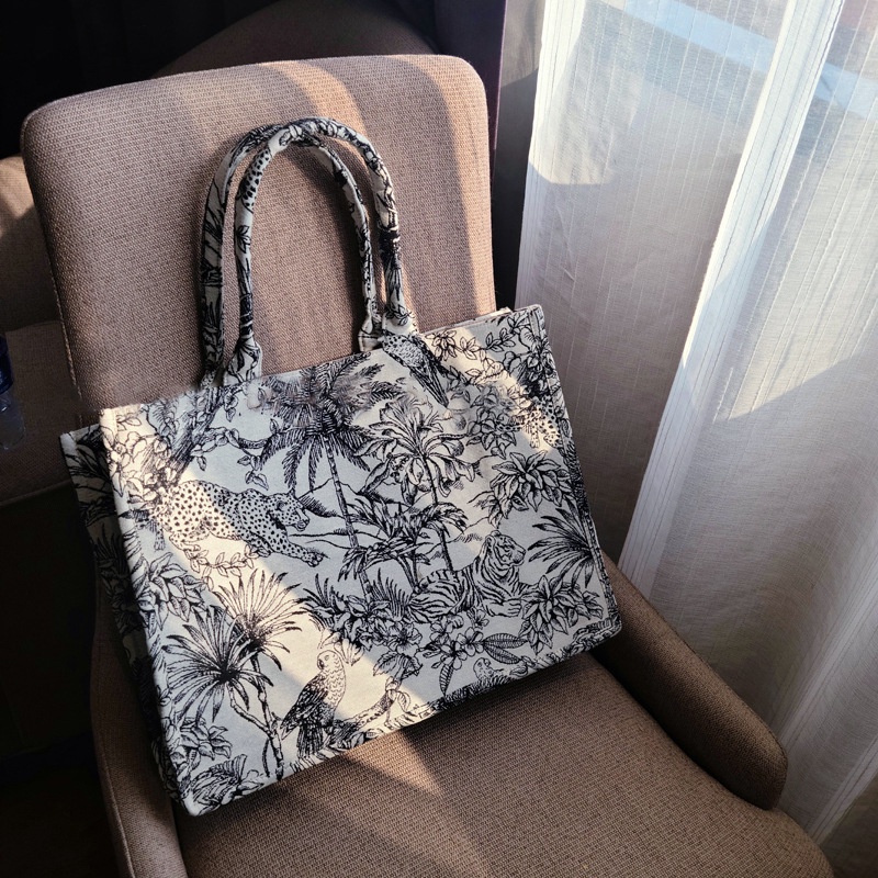 Túi Xách Tote Vải Cotton Lanh Cỡ Lớn Thêu Họa Tiết Đính Ngọc Trai Thời Trang Mới