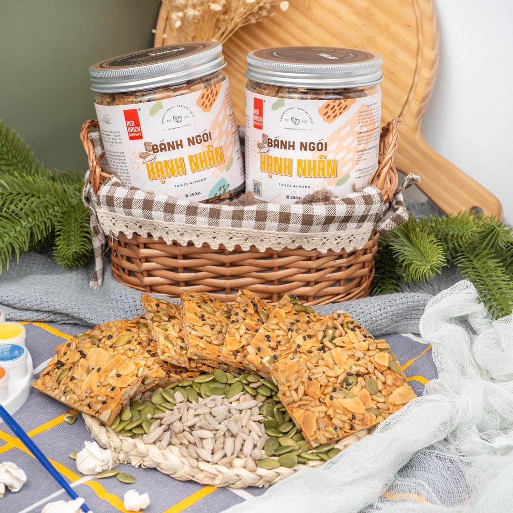 Bánh ngói hạnh nhân ăn kiêng Gạch đỏ hũ 250g, bánh giảm cân không đường, keto tiện lợi tốt cho gym, yoga