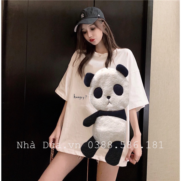 Áo thun nữ tay ngắn gấu 3d cute màu trắng đen nổi bật Nhà Dứa - áo thun oversize phong cách hàn quốc