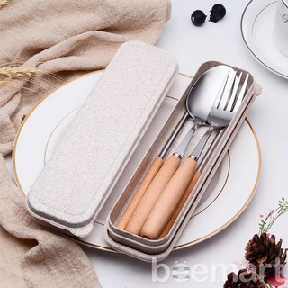 BỘ ĐŨA THÌA DĨA INOX CÁN GỖ LÚA MẠCH - [shopgiadunguytin24h]