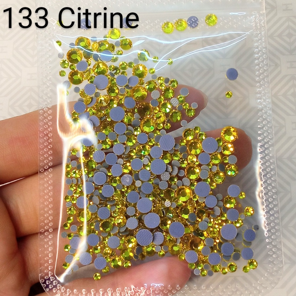 ĐÁ ĐÍNH NAIL -133 CITRINE  - TÚI MIX SIZE -ĐÁ CHÂN KEO LƯỚI