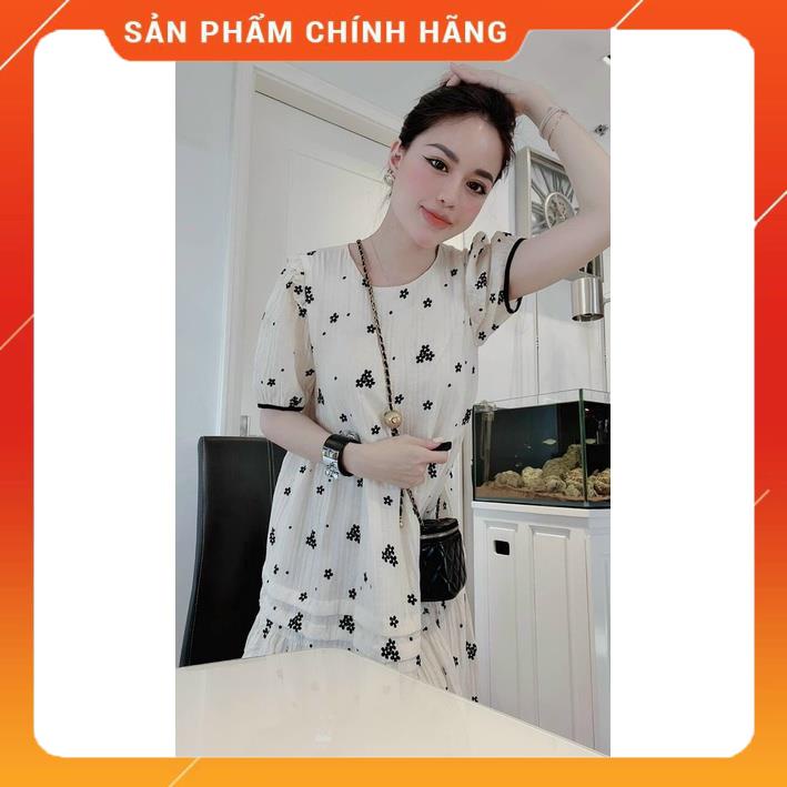 Váy bầu công sở dáng suông đuôi cá nhã nhặn, họa tiết hoa xinh xắn, thiết kế sang chảnh☘️váy bầu free size 42~68kg VB38