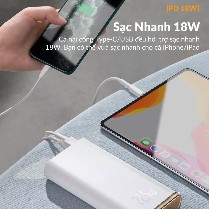 Pin Dự Phòng 20000mAh Baseus Starlight Digital Display 3 input, 3 output, Hỗ Trợ Sạc Nhanh 2 Chiều PD3.0, QC3.0 AFC, FCP