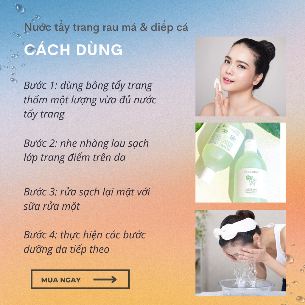 Nước tẩy trang rau má & diếp cá Herbario 300ml loại bỏ bụi bẩn và lớp trang điểm