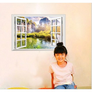 (HCM) Decal dán tường Cửa sổ thác nước DCS028 - decalhcm