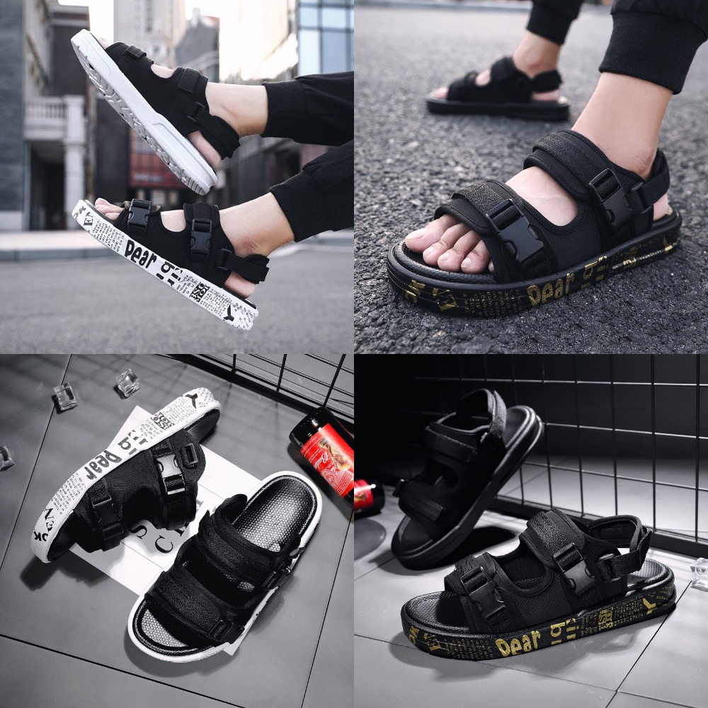 Dép Sandal 2 quai ngang nam nữ, đế cao 3cm, quai sau tháo rời in chữ đi học, đi chơi - HÌNH THẬT, TẶNG TẤT
