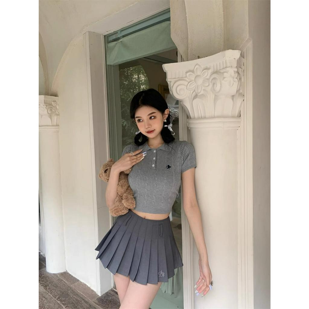 Áo Croptop Dệt Kim Tay Ngắn Màu Trơn Thiết Kế Mới Thời Trang Mùa Hè Dành Cho Nữ