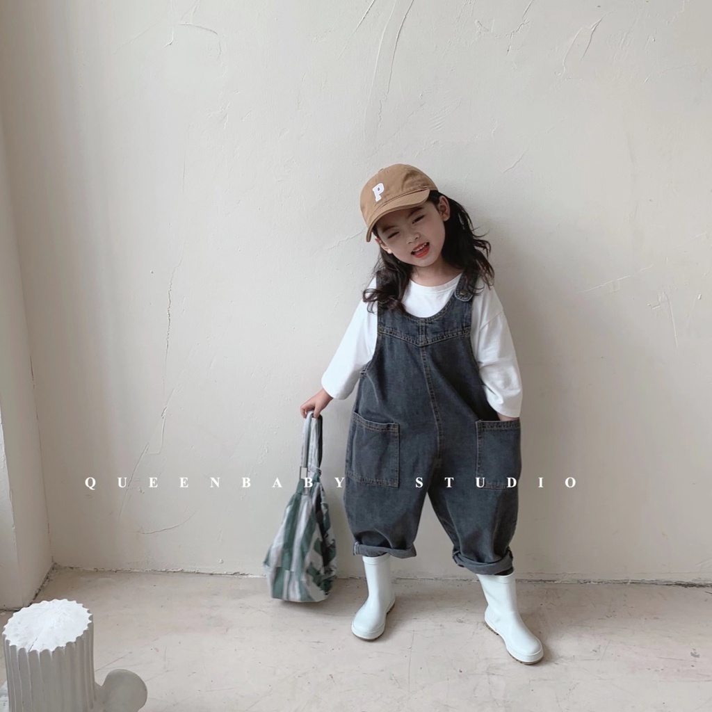 Hàng Mới Về Bộ Áo Liền Quần Denim Dáng Rộng Phong Cách Hàn Quốc Nhật Bản Thời Trang Xuân Thu Mới Cho Bé Gái