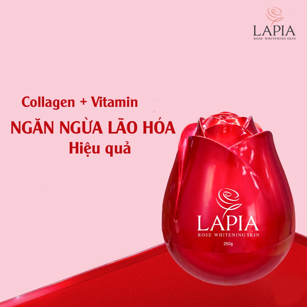 Lapia Rose Body Cream Cấp Ẩm Dưỡng Trắng, Giảm Nếp Nhăn, Tăng Sức Đàn Hồi Cho Da 250g Tặng Xà Bông Tinh Chất Hoa Hồng