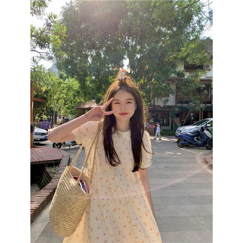 Đầm Dài Cổ Búp Bê In Họa Tiết Hoa Nhỏ Thiết Kế Xinh Xắn Phong Cách Pháp Thời Trang Mùa Hè Cho Nữ 2021