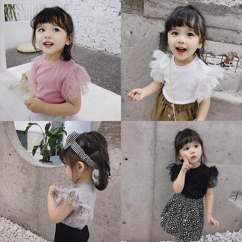 Áo Thun Không Tay Ren Hoa Phong Cách Hàn Quốc Cho Bé Gái