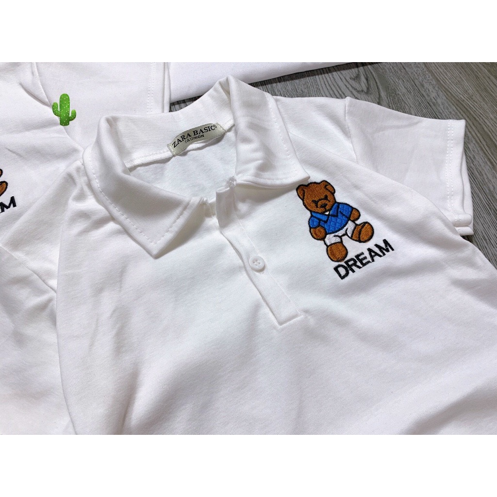 [Dưới 50kg] Áo thun polo body tay ngắn thêu GẤU DREAM croptop loại 1
