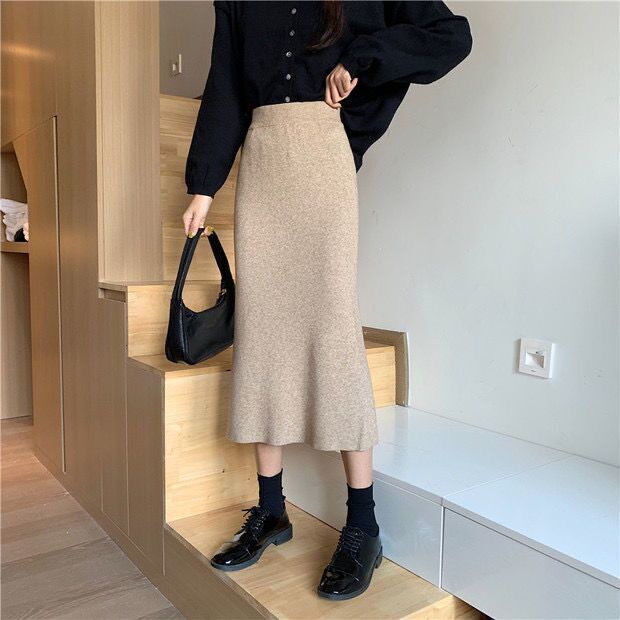 Chân Váy Dệt Kim Lưng Cao Dáng Ôm Thời Trang Mùa Đông 2022 Cho Nữ