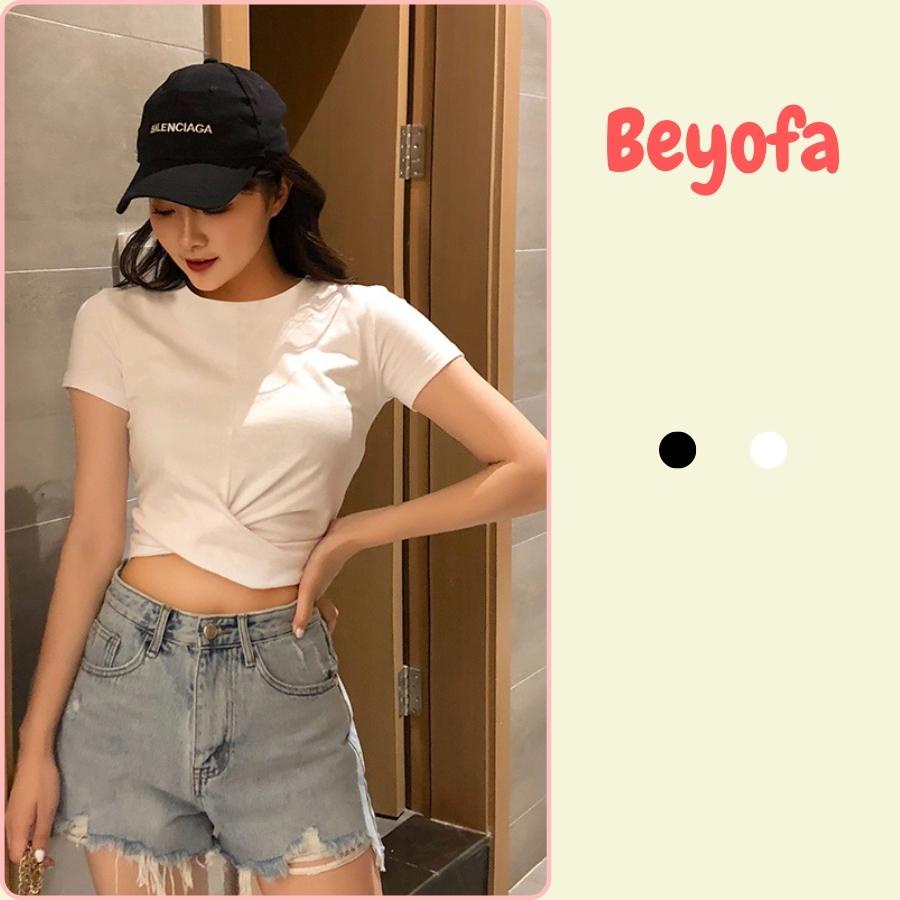 Áo CropTop Nữ Xoắn Eo Kiểu Bó Ôm Body - Áo Thun Nữ Cộc Tay Dáng Ngắn