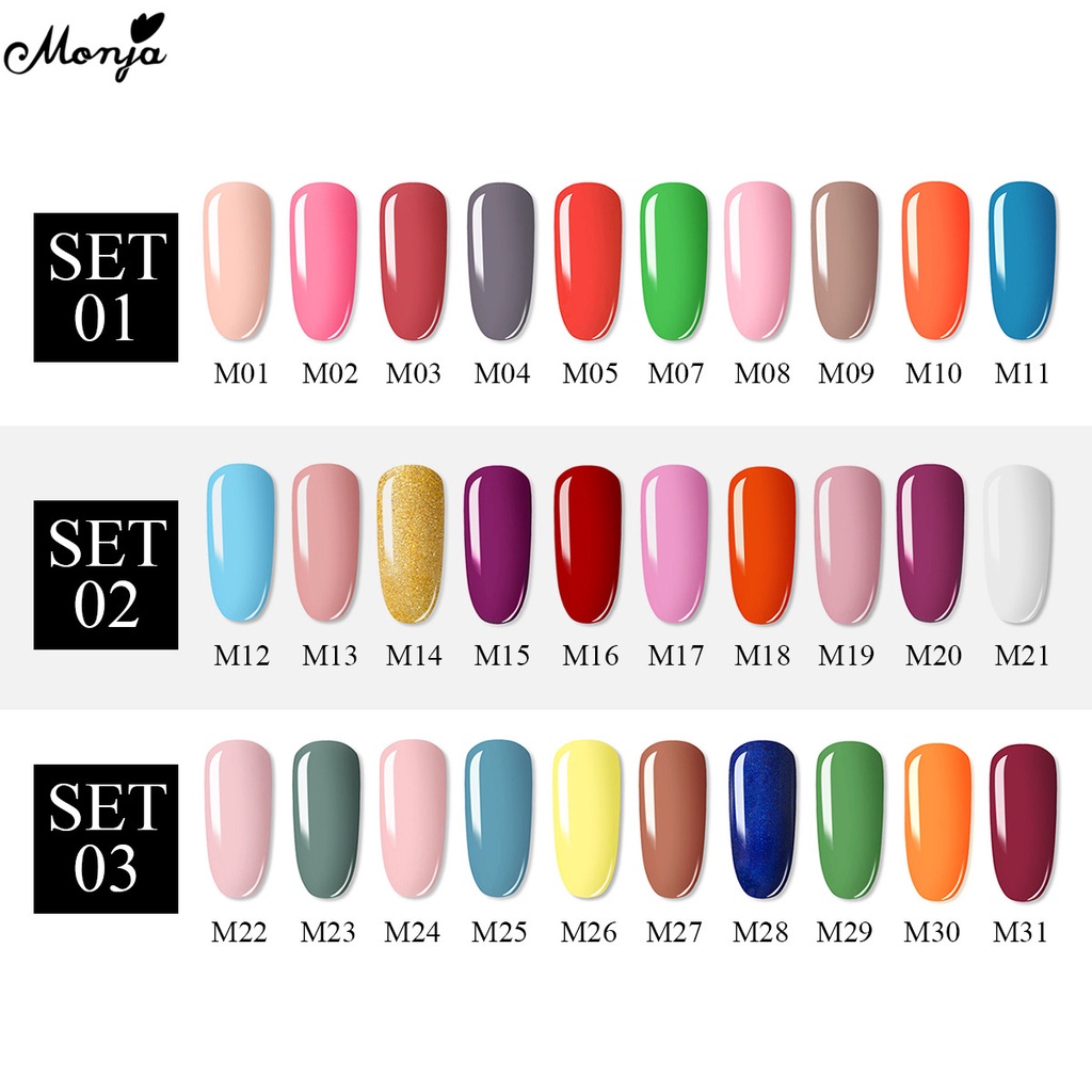 Set 10 sơn gel móng tay và dụng cụ làm móng nghệ thuật MONJA nhiều màu sắc khác nhau UV 36W 8ml tiện lợi