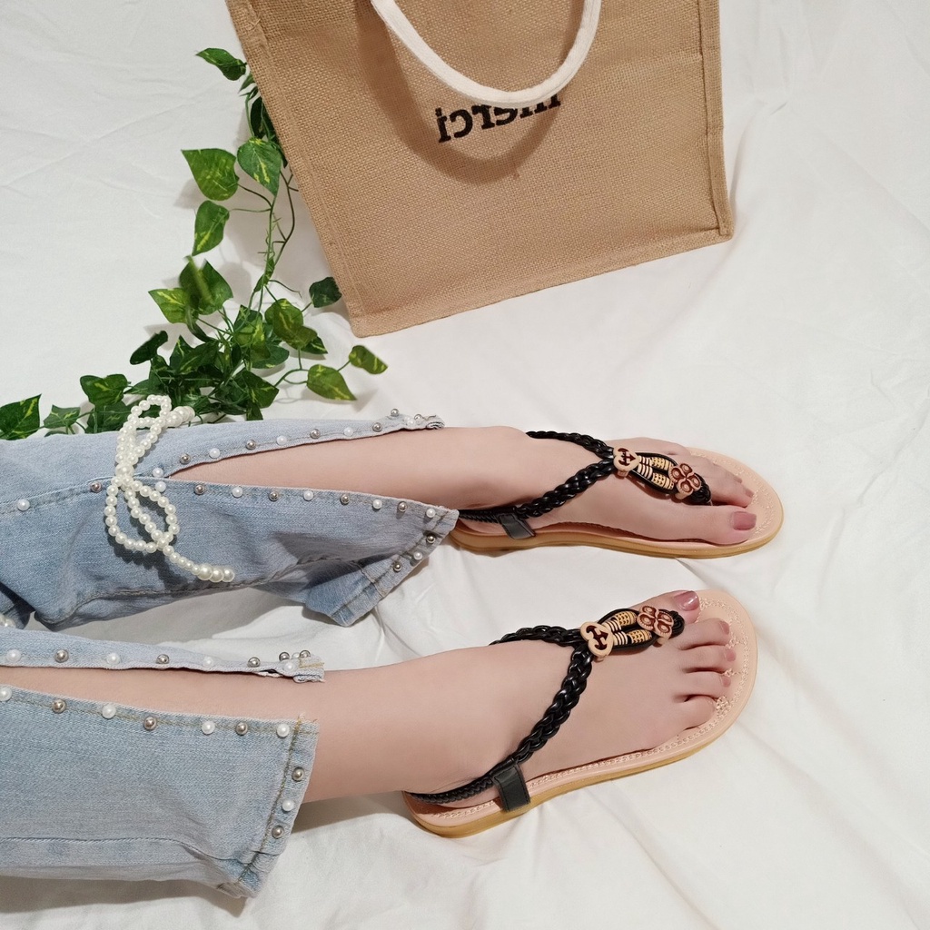 Giày sandal nữ quai kẹp thổ cẩm phong cách vintage hàng chuẩn shop-HÌNH CHỤP THẬT-tbtc2