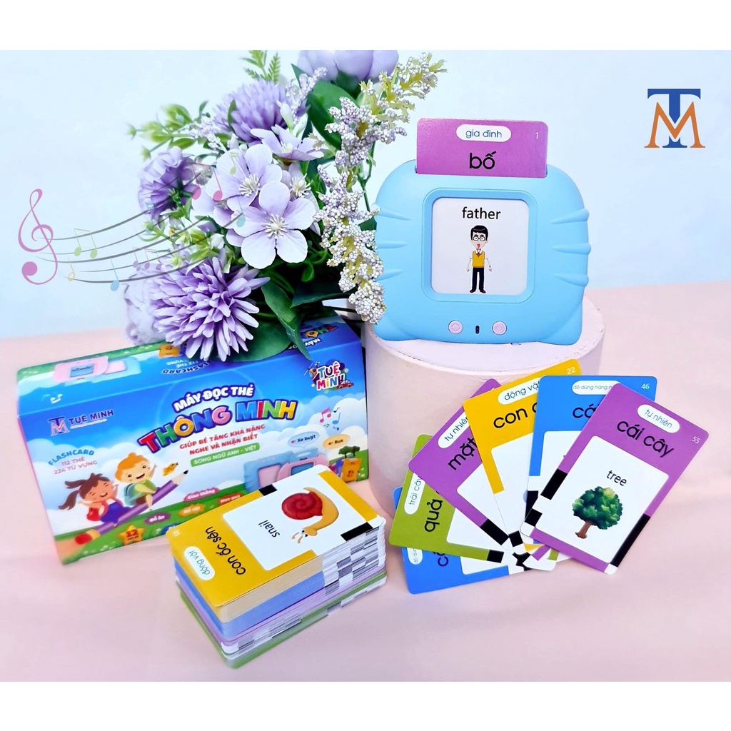 Máy đọc thẻ mèo song ngữ Anh - Việt flashcard 112 thẻ 224 từ vựng - sạc điện - cho bé phát triển ngôn ngữ