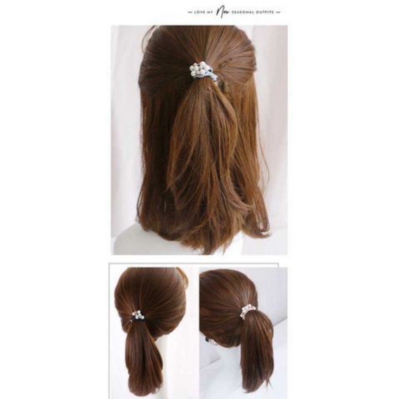 Cột tóc 3 lớp đính ngọc phong cách hàn quốc nhiều màu