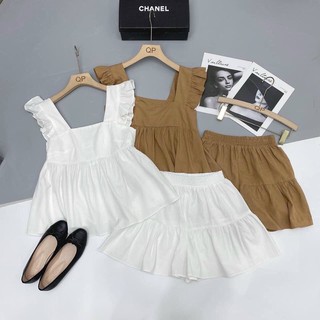 Set đũi tơ viền bèo phối quần váy