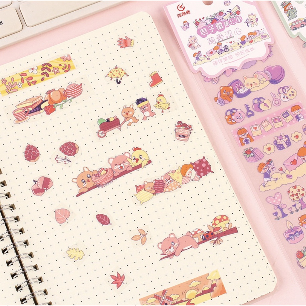 Sticker Một Tờ Đơn Hoạt Hình PET INS Nhãn Dán Trang Trí Sổ Tay