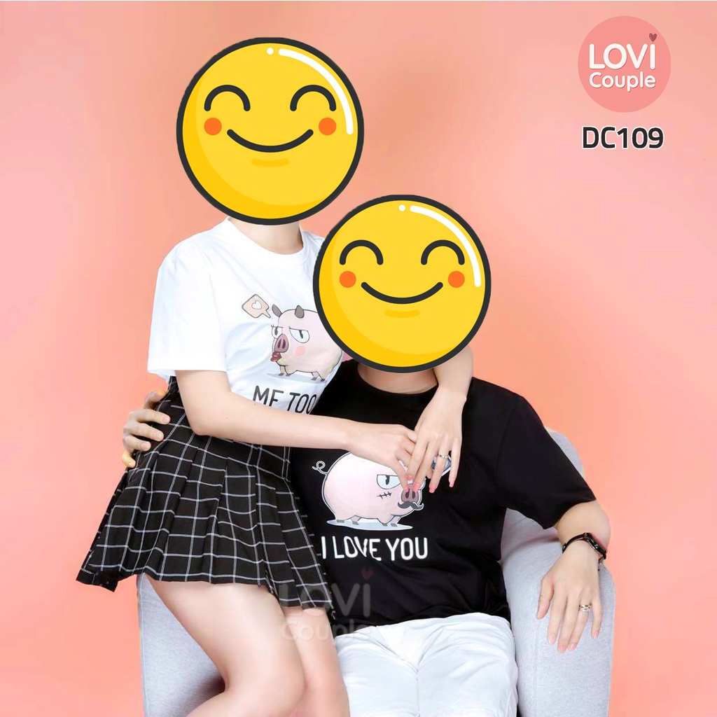 Áo Thun Cặp Unisex Tay Ngắn Nam Nữ Heo Love U DC109