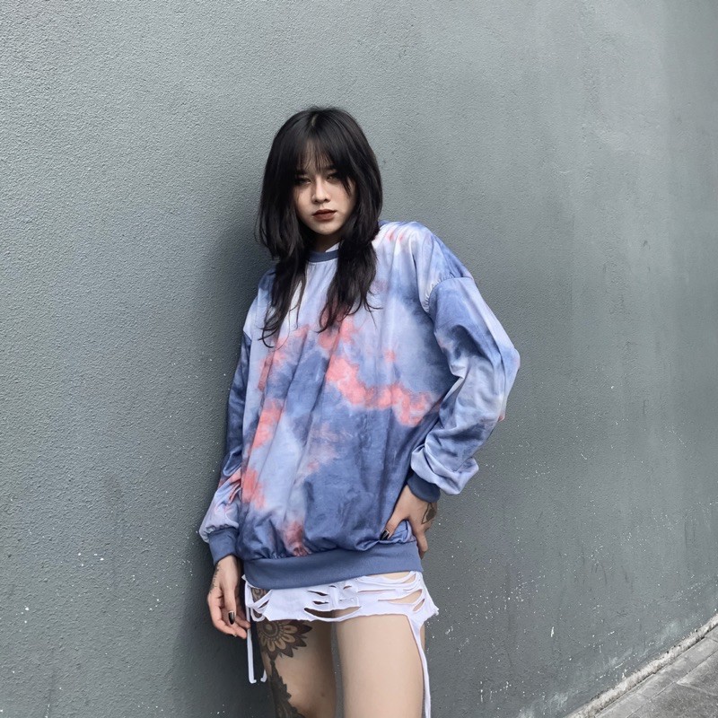 Áo sweater màu TIE DYE hồng xanh