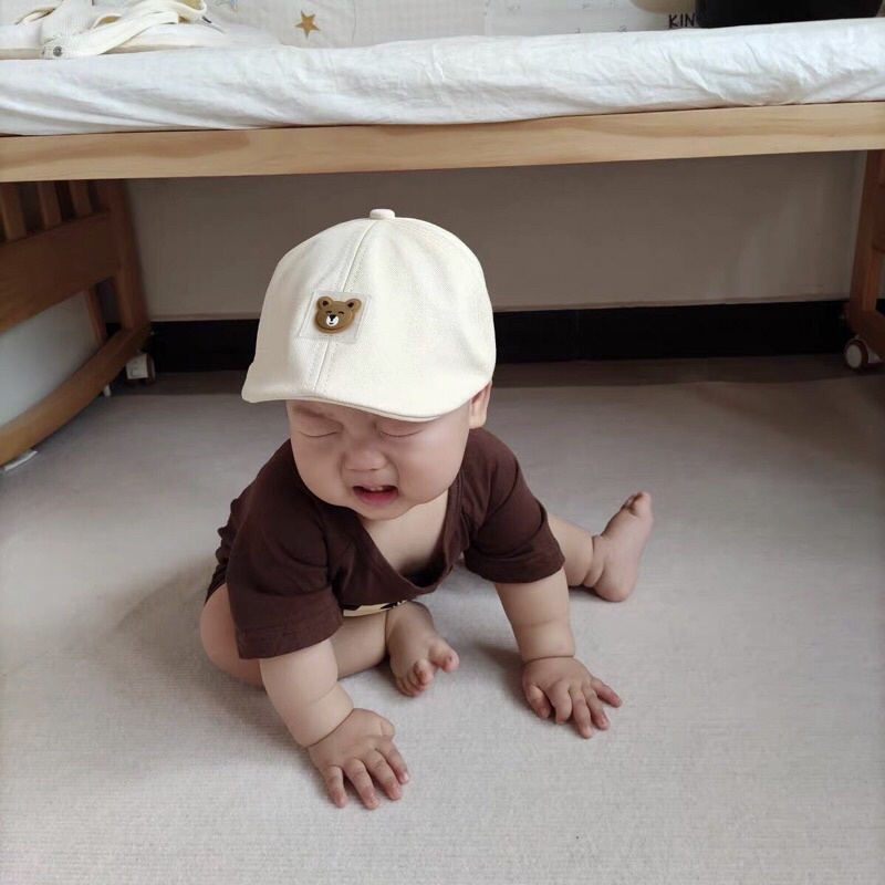Mũ beret chất kaki hình gấu dễ thương cho bé 2-7 tuổi