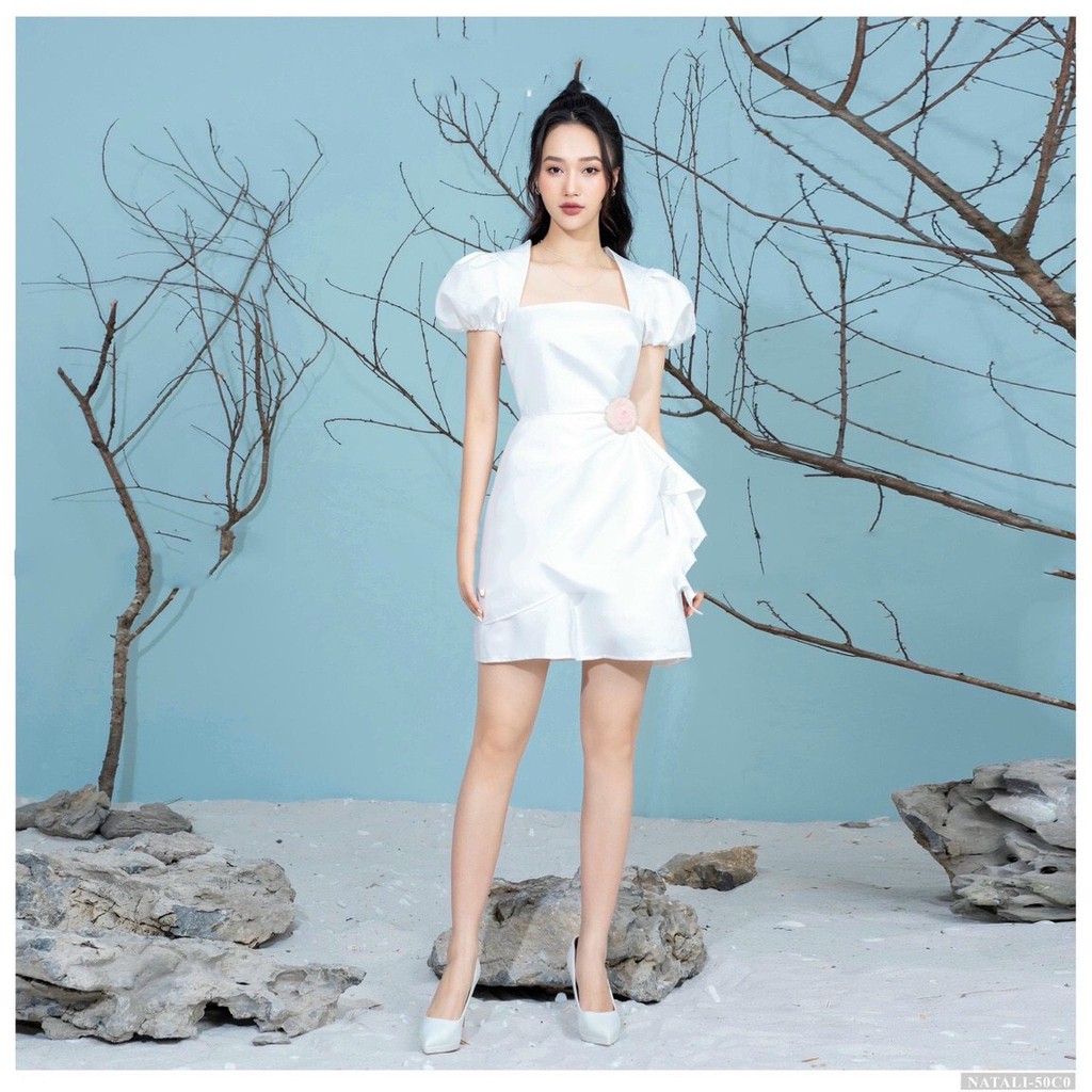 Đầm nữ đầm dự tiệc, đầm nữ cổ vuông vạt xéo kèm tag hoa trên eo form chuẩn mặc tôn dáng hàng cao cấp Tây Thi Shop | BigBuy360 - bigbuy360.vn