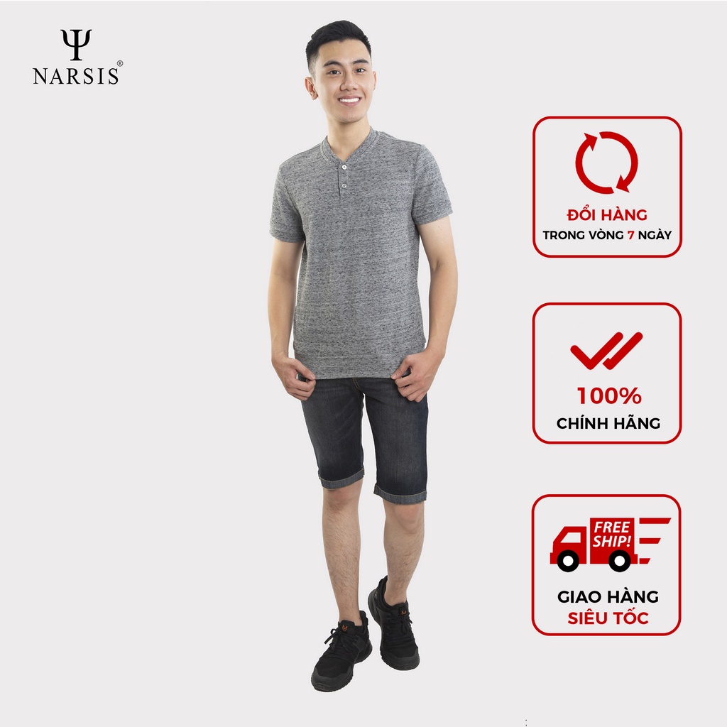 Aó thun nam Narsis D0041 len màu ghi phẩy đen