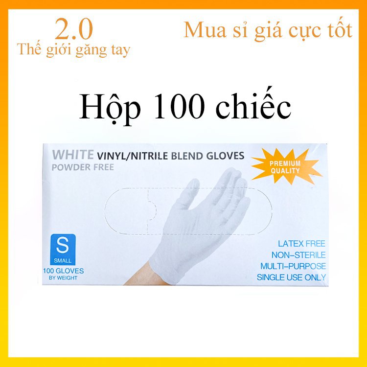 Găng tay y tế trắng hộp 100 chiếc dai ,không bột [chuyên dụng trong spa,...]