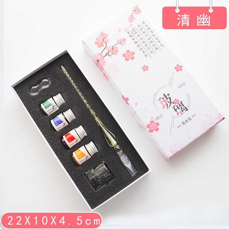 Bộ Bút Máy Chấm Mực Bằng Thủy Tinh Pha Lê Thời Trang Dùng Làm Quà Tặng Cho Học Sinh