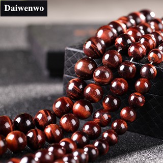  Chuỗi hạt đá mắt hổ tự nhiên màu đỏ hình tròn 6-18mm có lỗ xâu dùng làm vòng tay thủ công  có bán lẻ  