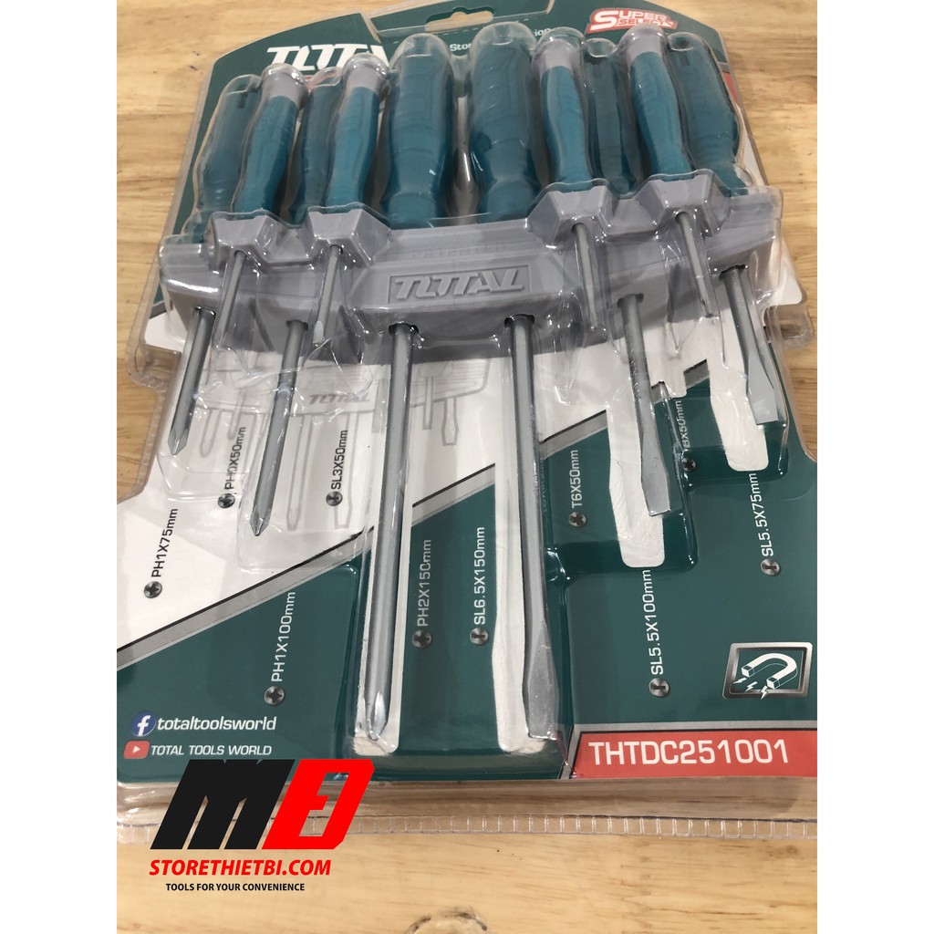 Bộ 10 tua vít dẹp, bake, sao và tua vít chuẩn TOTAL / THTDC251001