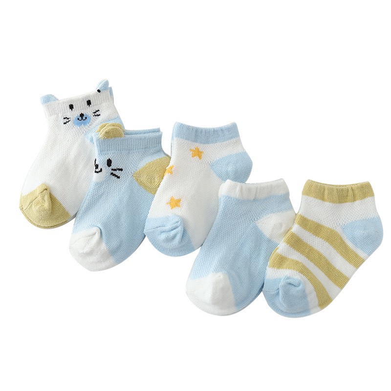 Set 5 đôi tất lưới mèo Quảng Châu cổ thấp cho bé từ 1-3 tuổi