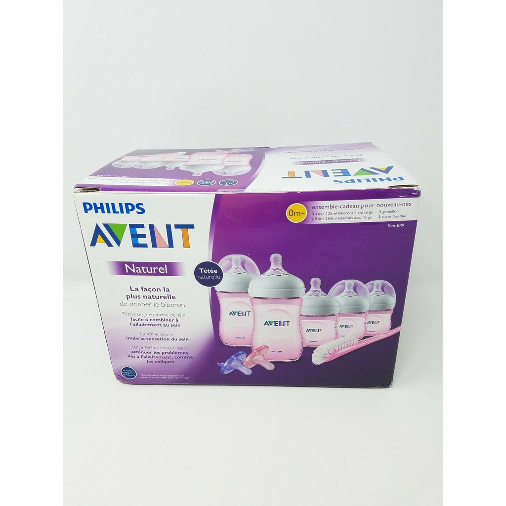 Set 5 bình sữa Avent Natural 125ml, 260ml xanh, hồng, trắng